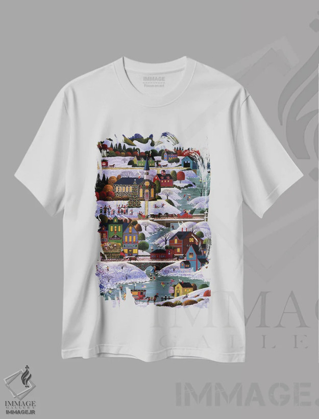 تیشرت سفید طرح دار کریسمس در نیوانگلند، دکور تعطیلات اثر هرونیم | فروشگاه ایماژ