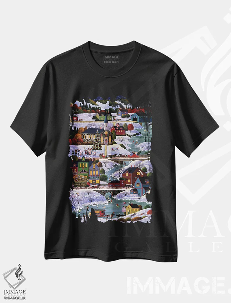 تیشرت مشکی طرح دار کریسمس در نیوانگلند، دکور تعطیلات اثر هرونیم | immage.ir