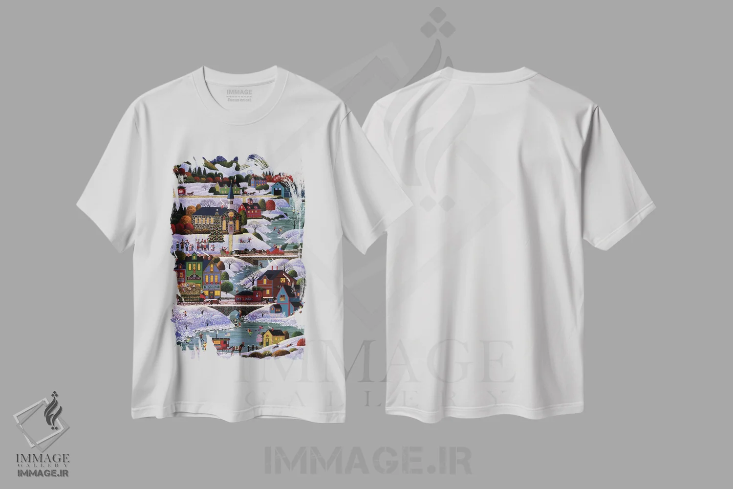 تیشرت سفید طرح دار کریسمس در نیوانگلند، دکور تعطیلات اثر هرونیم | فروشگاه ایماژ