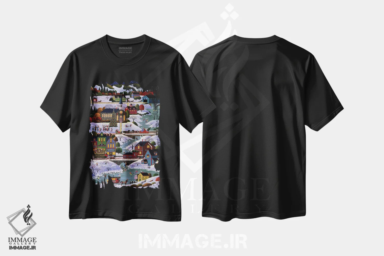تیشرت مشکی طرح دار کریسمس در نیوانگلند، دکور تعطیلات اثر هرونیم | immage.ir