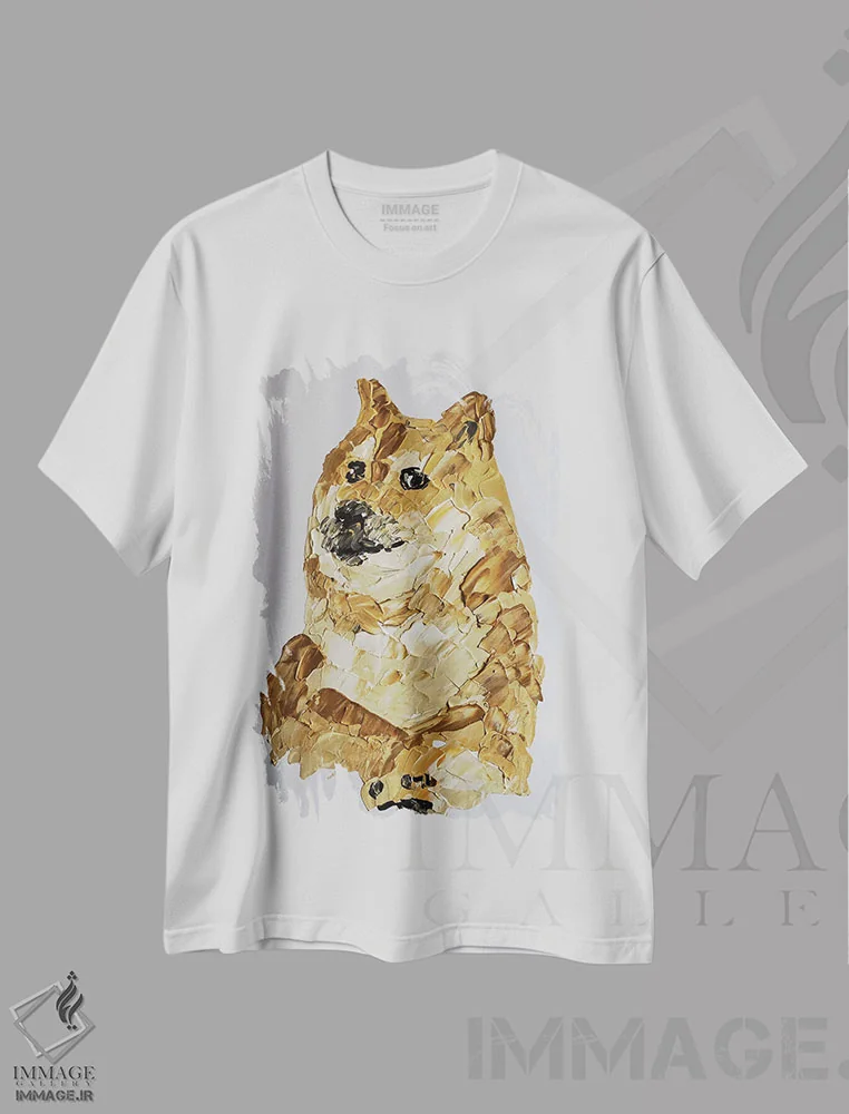 تیشرت سفید طرح دار سگ دوج، مدیوم اثر اندرو هار | فروشگاه ایماژ