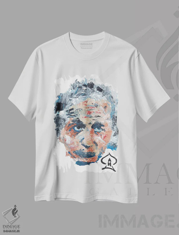 تیشرت سفید طرح دار اینشتین یکم، هنر فاخر معاصر اثر اندرو هار | فروشگاه ایماژ