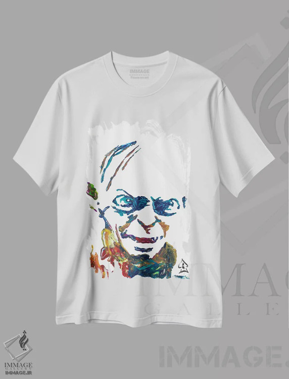 تیشرت سفید طرح دار گالوم، هنر فاخر معاصر اثر اندرو هار | فروشگاه ایماژ
