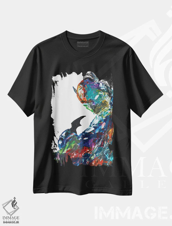 تیشرت مشکی طرح دار بتمن انتزاعی دوم، هنر فاخر معاصر اثر اندرو هار | فروشگاه ایماژ