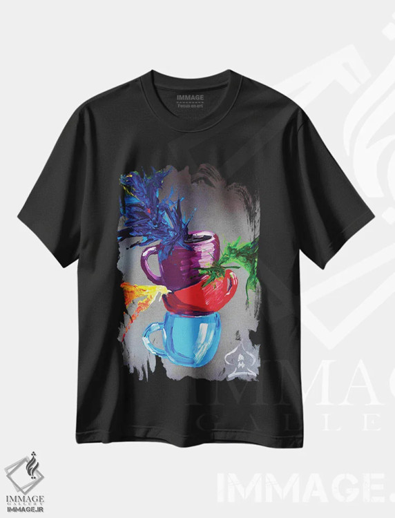 تیشرت مشکی طرح دار فنجان ها، هنر فاخر معاصر اثر اندرو هار | immage.ir