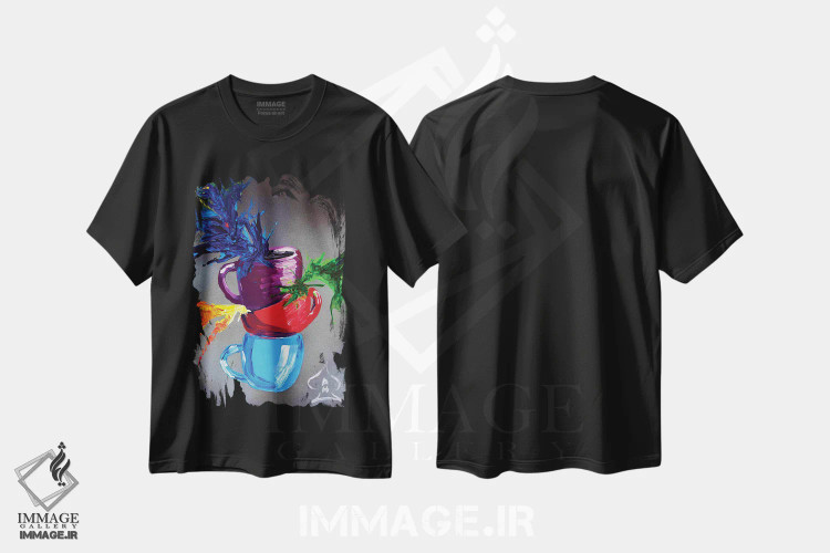 تیشرت مشکی طرح دار فنجان ها، هنر فاخر معاصر اثر اندرو هار | immage.ir