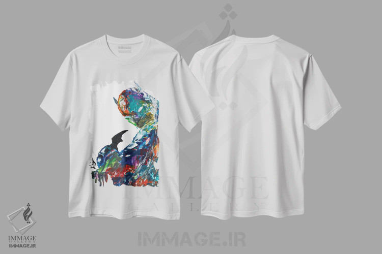 تیشرت سفید طرح دار بتمن انتزاعی دوم، هنر فاخر معاصر اثر اندرو هار | immage.ir
