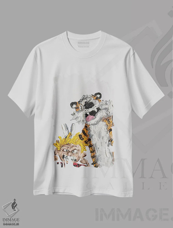 تیشرت سفید طرح دار پرتره کالوین و هابز، مدیوم اثر اندرو هار | immage.ir