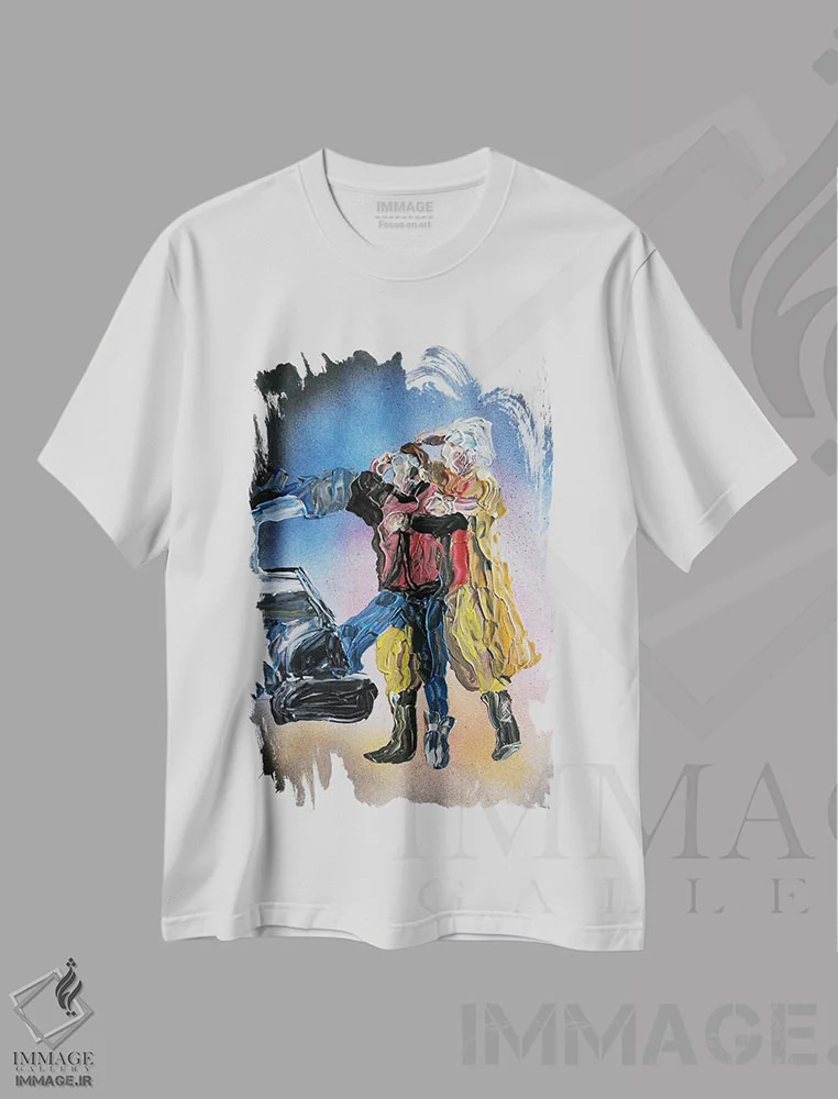 تیشرت سفید طرح دار مارتی و داک در بازگشت به آینده ۲، مدیوم اثر اندرو هار | immage.ir
