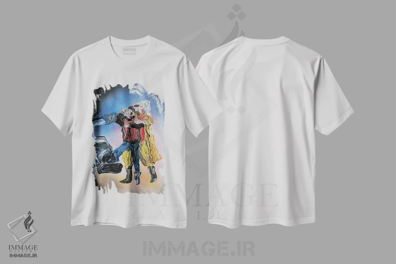 تیشرت سفید طرح دار مارتی و داک در بازگشت به آینده ۲، مدیوم اثر اندرو هار | immage.ir