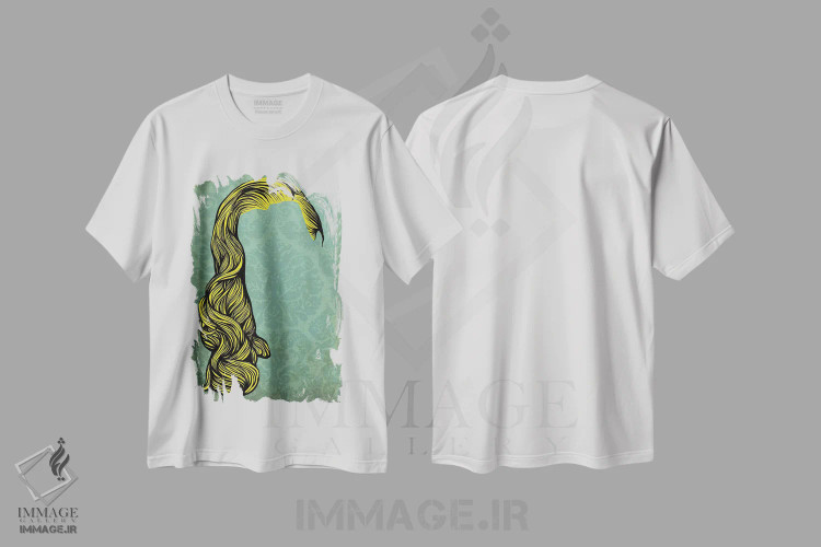 تیشرت سفید طرح دار موی بزرگ، هنر دیجیتال اثر فایو بای فایو کالکتیو | فروشگاه ایماژ