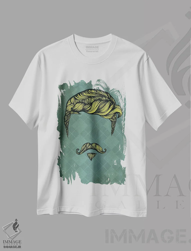 تیشرت سفید طرح دار ریش دسته دوچرخه ای با تکه زیرلبی، هنر دیجیتال اثر فایو بای فایو کالکتیو | فروشگاه ایماژ