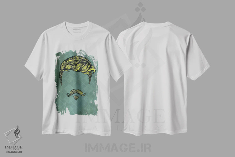 تیشرت سفید طرح دار ریش دسته دوچرخه ای با تکه زیرلبی، هنر دیجیتال اثر فایو بای فایو کالکتیو | فروشگاه ایماژ