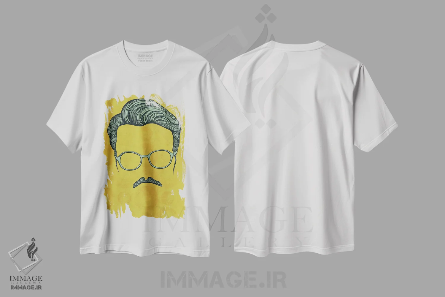 تیشرت سفید طرح دار سبیل، هنر دیجیتال اثر فایو بای فایو کالکتیو | فروشگاه ایماژ