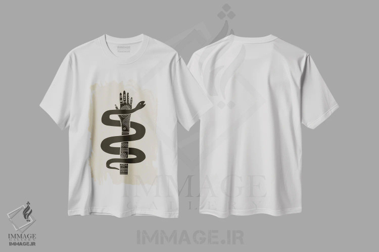 تیشرت سفید طرح دار چاپ قبیله ای دست و مار، دکور آفریقایی اثر آندریا هازه | immage.ir