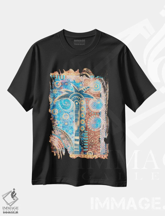 تیشرت مشکی طرح دار افسانه شرقی، دکور آسیایی اثر آندریا هازه | فروشگاه ایماژ