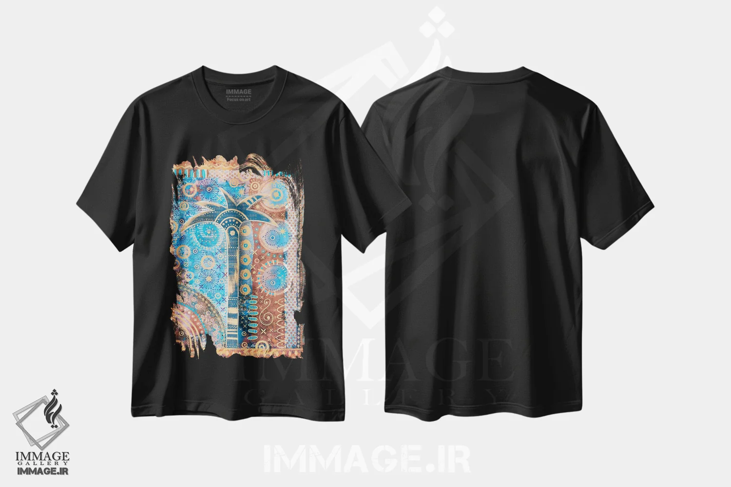 تیشرت مشکی طرح دار افسانه شرقی، دکور آسیایی اثر آندریا هازه | فروشگاه ایماژ