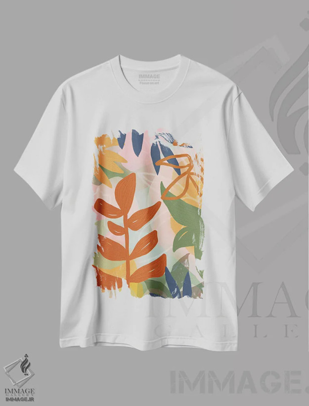 تیشرت سفید طرح دار باغ تابستانی، دکور بوهمی اثر آندریا هازه | فروشگاه ایماژ