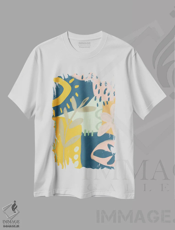 تیشرت سفید طرح دار باران تابستانی، آبستره اثر آندریا هازه | فروشگاه ایماژ