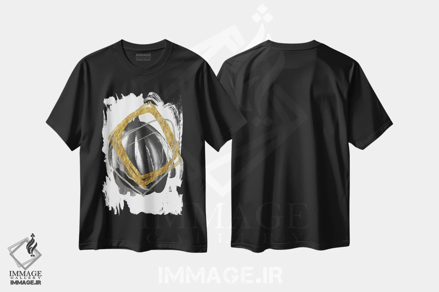 تیشرت مشکی طرح دار طلایی با رنگ های خنثی هفتم اثر آندریا هازه | فروشگاه ایماژ