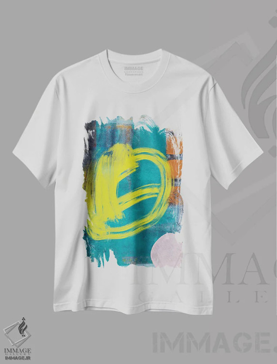 تیشرت سفید طرح دار آبی نیمه شب اثر آندریا هازه | فروشگاه ایماژ
