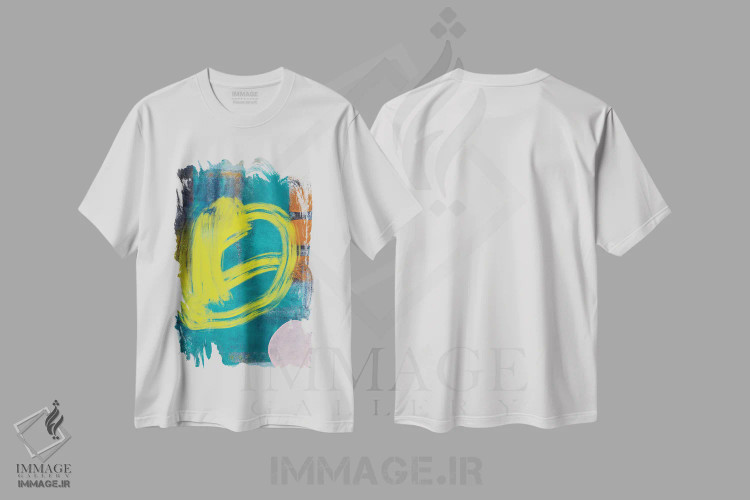 تیشرت سفید طرح دار آبی نیمه شب اثر آندریا هازه | فروشگاه ایماژ