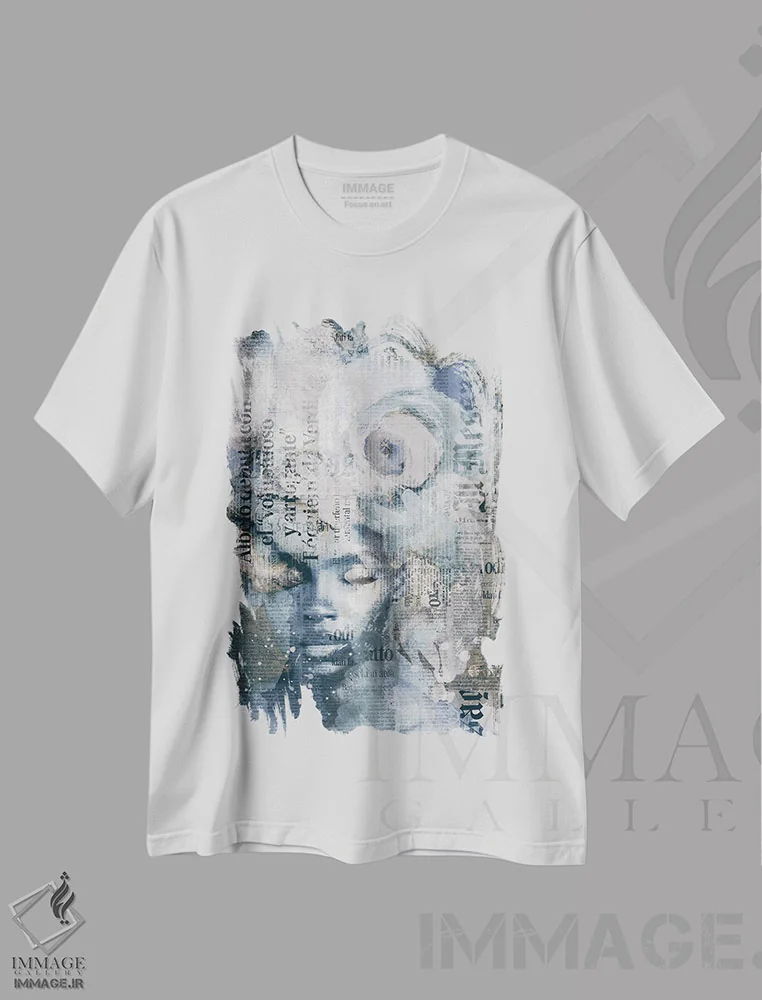 تیشرت سفید طرح دار دختر نیویورکی آبی خاکستری، تزئینی اثر آندریا هازه | immage.ir