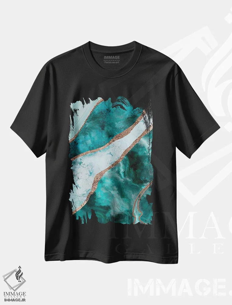 تیشرت مشکی طرح دار جواهر فیروزه ای لوکس اثر آندریا هازه | immage.ir