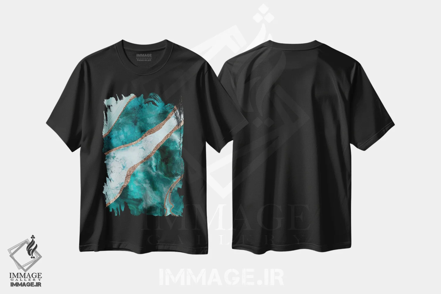 تیشرت مشکی طرح دار جواهر فیروزه ای لوکس اثر آندریا هازه | immage.ir