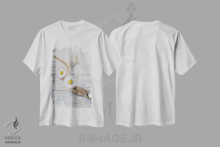تیشرت سفید طرح دار چوب شناور و گل داوودی به سبک ذن، مدیوم اثر آندریا هازه | immage.ir