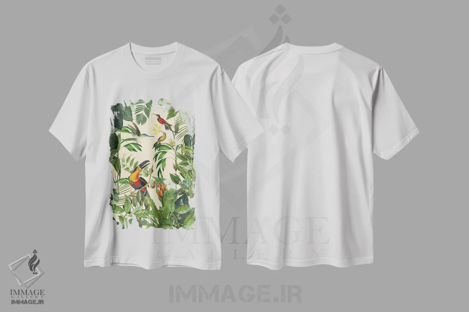 تیشرت سفید طرح دار توکان و مرغ مگس خوار استوایی، دکور بوهمی اثر آندریا هازه | فروشگاه ایماژ