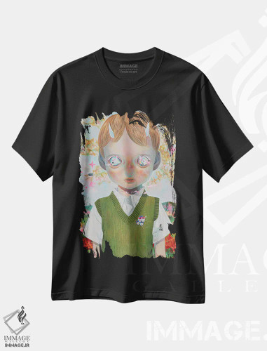 تیشرت مشکی طرح دار مجموعه مکان های خدا: هیچکس شماره ۱، دکوراسیون جایگزین اثر هیکاری شیمودا | فروشگاه ایماژ