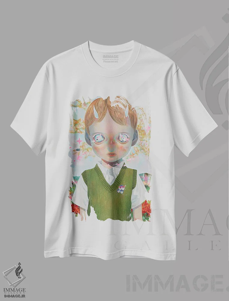 تیشرت سفید طرح دار مجموعه مکان های خدا: هیچکس شماره ۱، دکوراسیون جایگزین اثر هیکاری شیمودا | immage.ir