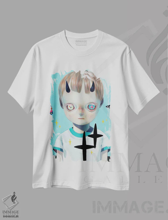 تیشرت سفید طرح دار مجموعه کودکان این سیاره: شماره ۲۲، دکوراسیون جایگزین اثر هیکاری شیمودا | فروشگاه ایماژ