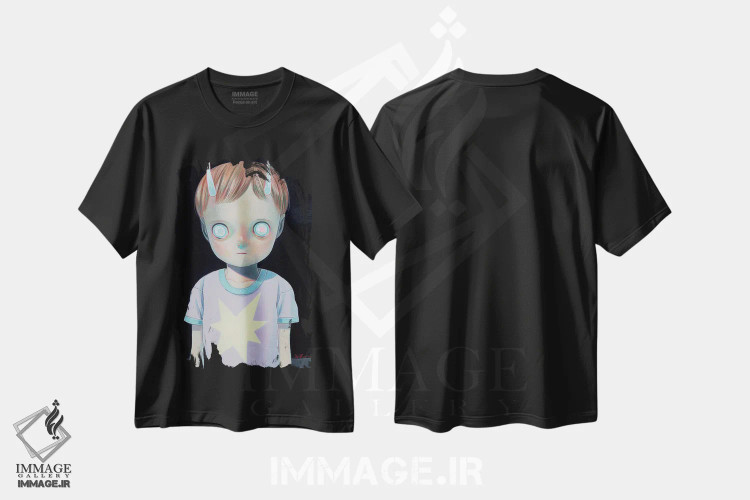 تیشرت مشکی طرح دار تاریکی، دکوراسیون جایگزین اثر هیکاری شیمودا | فروشگاه ایماژ