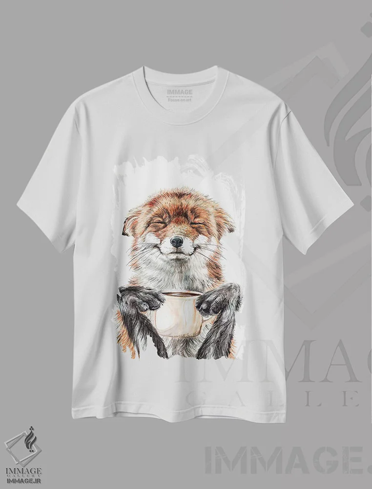 تیشرت سفید طرح دار روباه صبحگاهی، مدیوم اثر هالی سیمنتال | immage.ir