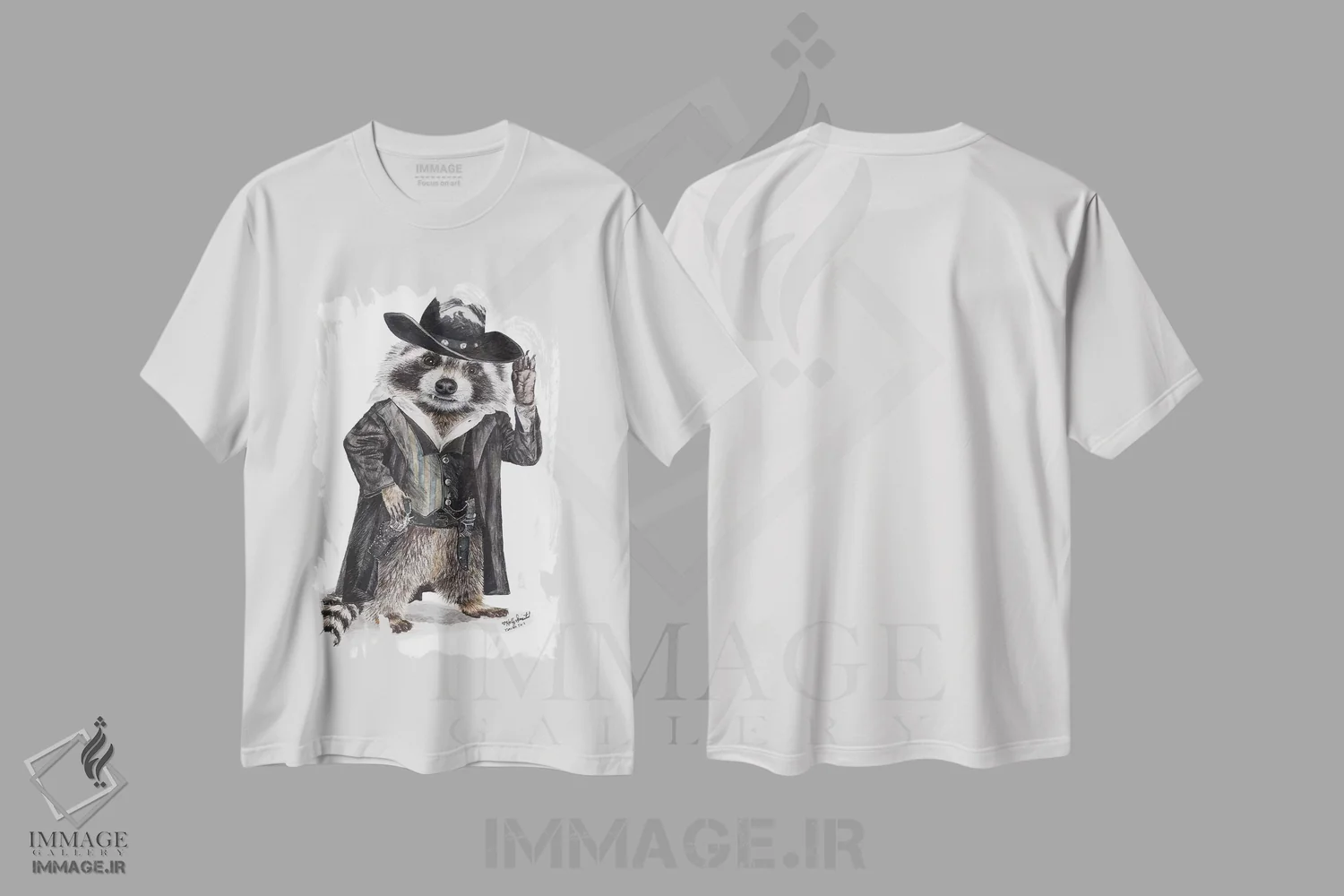 تیشرت سفید طرح دار راکون راهزن اثر هالی سیمنتال | فروشگاه ایماژ