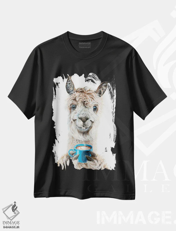 تیشرت مشکی طرح دار لاته لاما، تزئینی اثر هالی سیمنتال | فروشگاه ایماژ