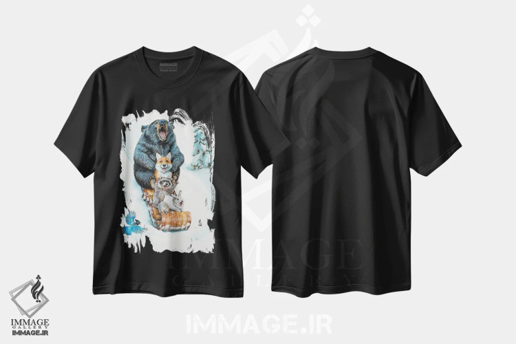 تیشرت مشکی طرح دار تپه بزرگ، دکور تعطیلات اثر هالی سیمنتال | فروشگاه ایماژ
