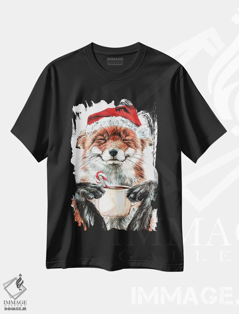 تیشرت مشکی طرح دار روباه صبحگاهی کریسمس، حیوانات کریسمسی اثر هالی سیمنتال | فروشگاه ایماژ