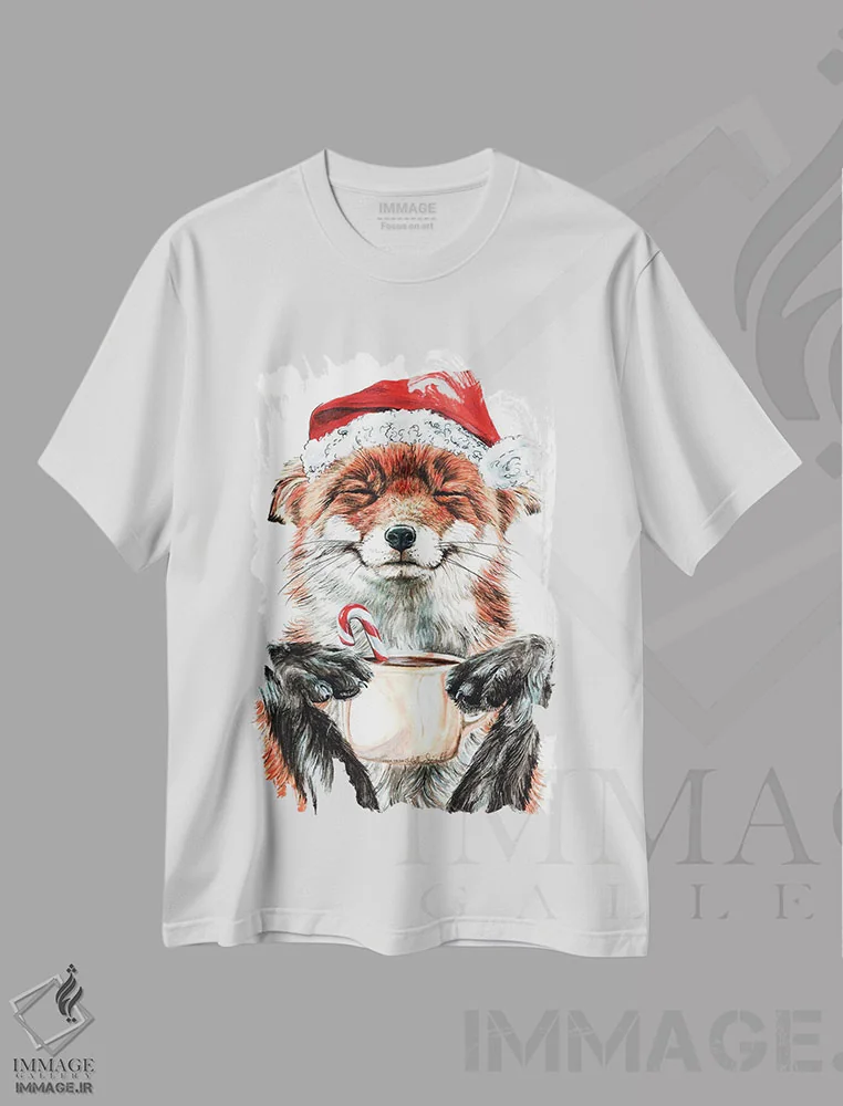 تیشرت سفید طرح دار روباه صبحگاهی کریسمس، حیوانات کریسمسی اثر هالی سیمنتال | immage.ir