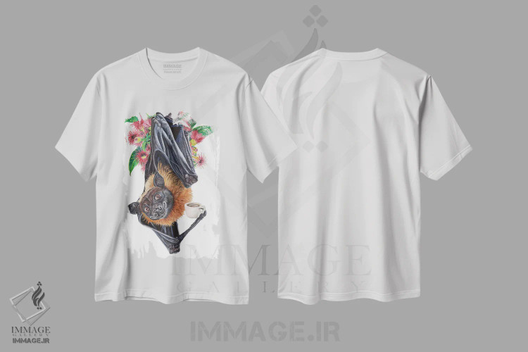 تیشرت سفید طرح دار خفاشی پیش از قهوه، هنر فاخر معاصر اثر هالی سیمنتال | فروشگاه ایماژ