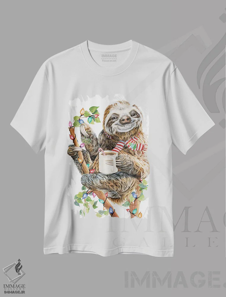 تیشرت سفید طرح دار اوج صبح کریسمس، حیوانات کریسمسی اثر هالی سیمنتال | immage.ir