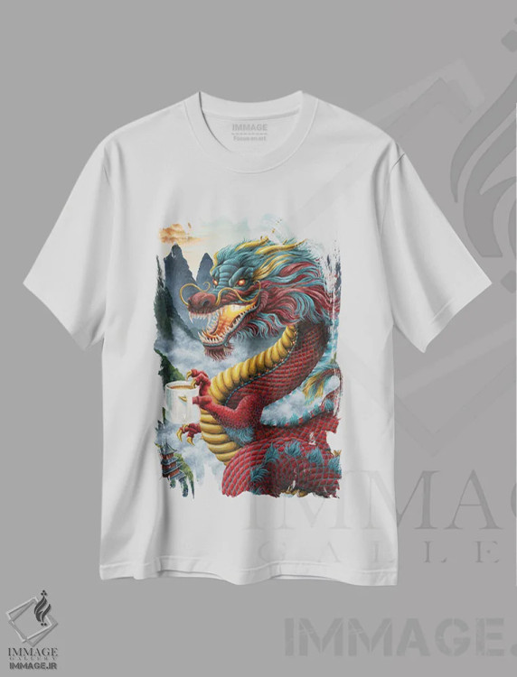 تیشرت سفید طرح دار اژدهای قهوه ژولونگ، هنر دیجیتال اثر هالی سیمنتال | فروشگاه ایماژ