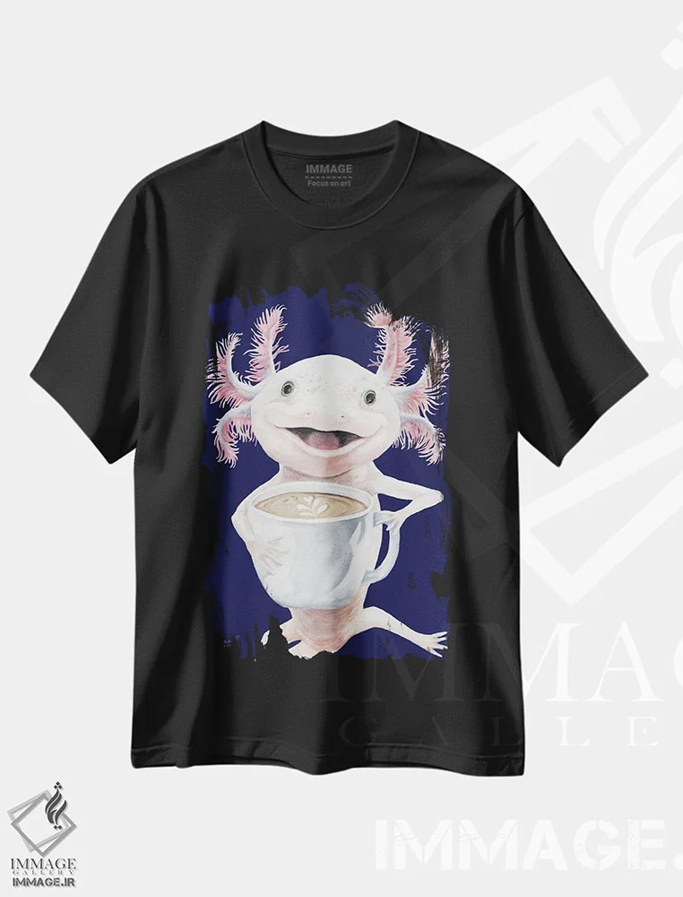 تیشرت مشکی طرح دار Axolotl Coffee,آکسولاتِه، قهوه آکسولوتل، تزئینی اثر هالی سیمنتال | فروشگاه ایماژ
