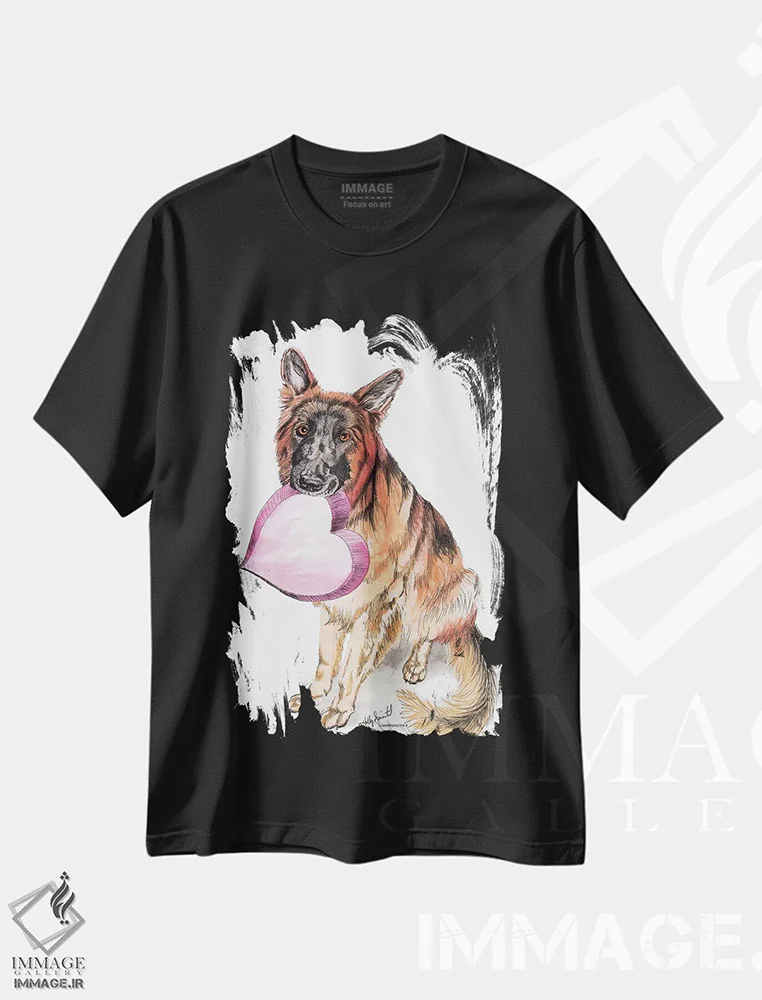 تیشرت مشکی طرح دار عشق شپرد آلمانی، مدیوم اثر هالی سیمنتال | فروشگاه ایماژ