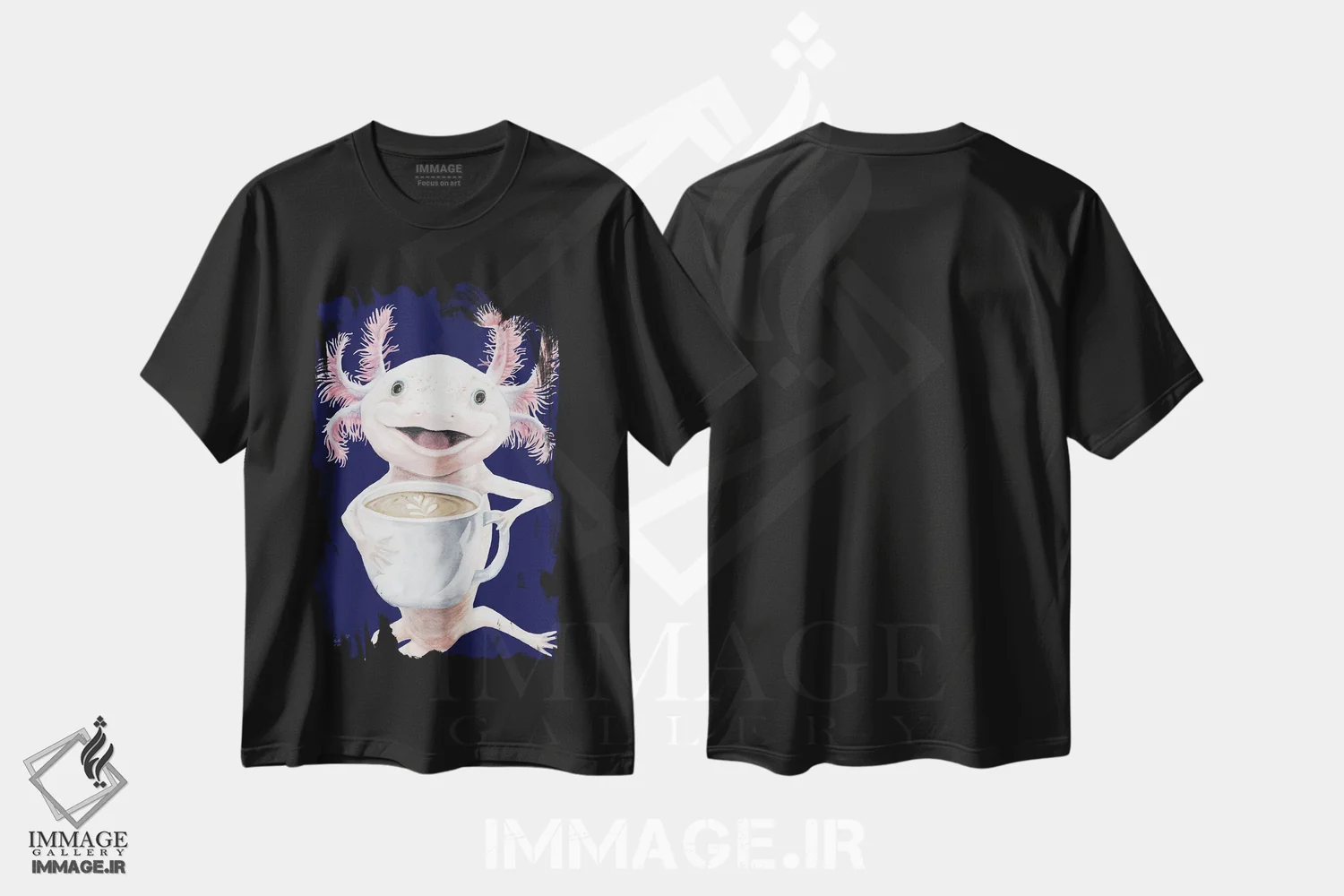 تیشرت مشکی طرح دار Axolotl Coffee,آکسولاتِه، قهوه آکسولوتل، تزئینی اثر هالی سیمنتال | فروشگاه ایماژ