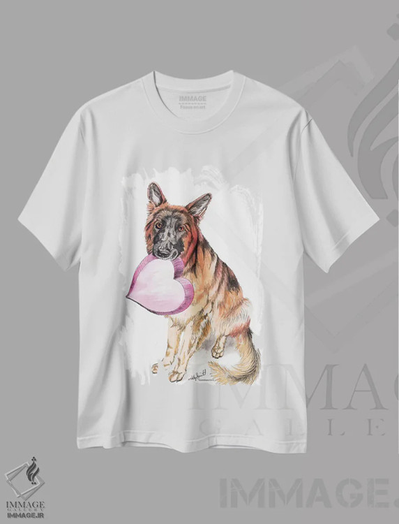 تیشرت سفید طرح دار عشق شپرد آلمانی، مدیوم اثر هالی سیمنتال | immage.ir