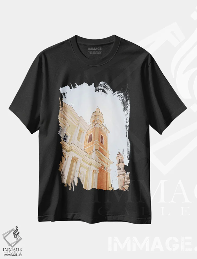 تیشرت مشکی طرح دار France,معماری رنگارنگ در منتون، فرانسه، مدیوم اثر هنریکه شنک | فروشگاه ایماژ