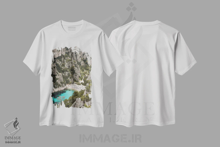 تیشرت سفید طرح دار پارک ملی کالانک در فرانسه، مدیوم اثر هنریکه شنک | فروشگاه ایماژ